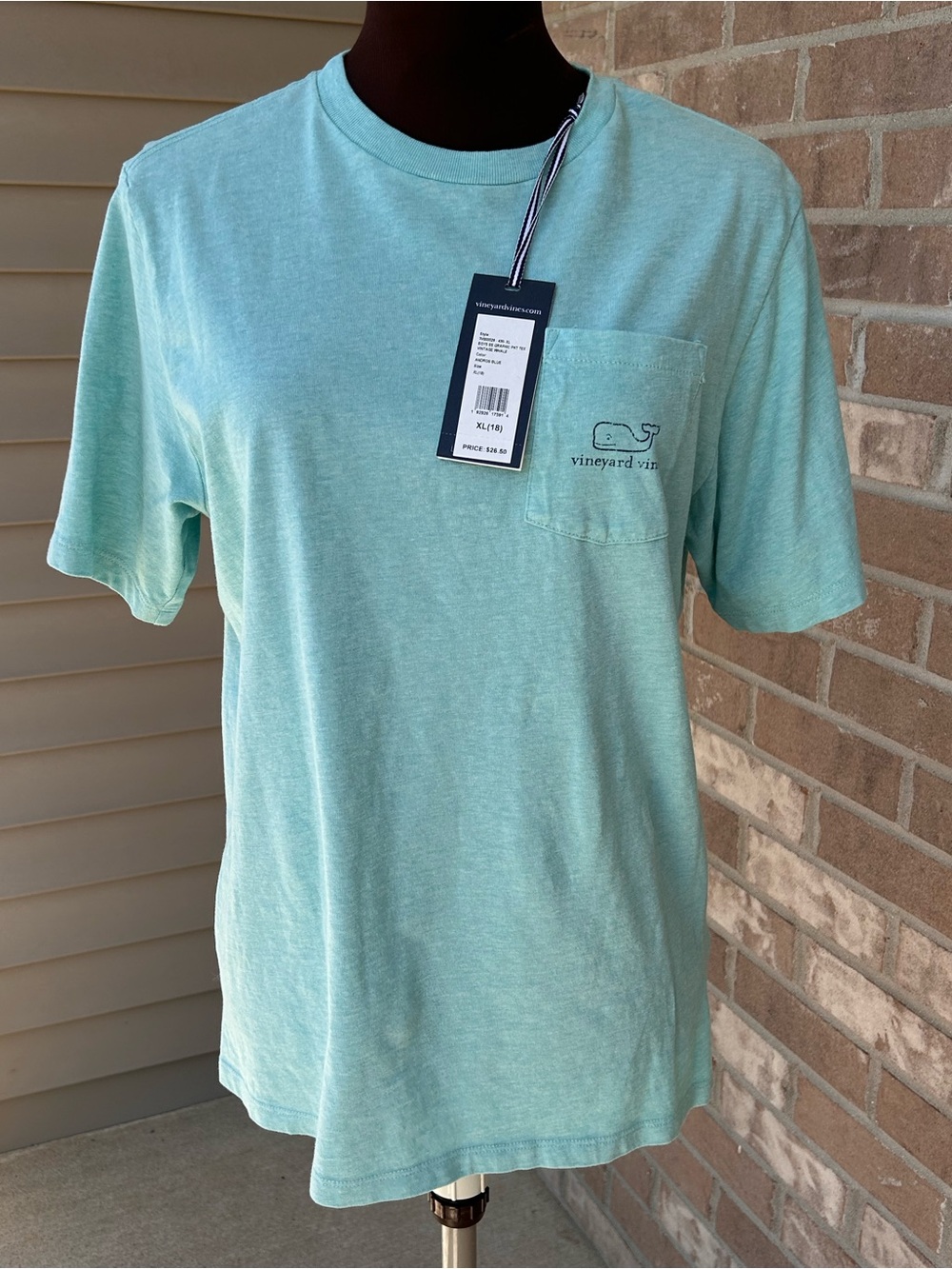 NWT VINEYARD VINES sXL (18) kids Short-Sleeve Pocket Tee in Lt turquoise-💯cotton